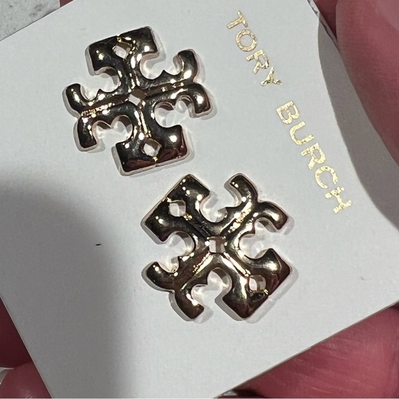 Tory Burch Earrings Gold T Logo Studs NEW - Picture 3 of 5